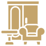Beige living room icon with armchair and table